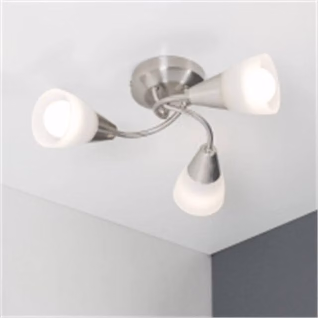 Nordara Brushed Chrome 3-Way Semi Flush Ceiling Light with Silver Glass Shades