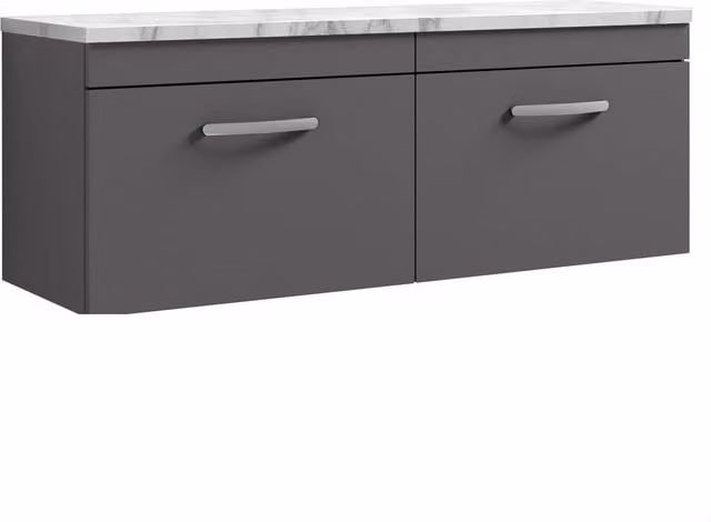 Balterley Millwich Contemporary 2 Drawer Wall Hung Bathroom Vanity Unit with Carrara Marble Worktop, Grey, W/D/H: 120.0 x 39.0 x 45.2 cm – 1