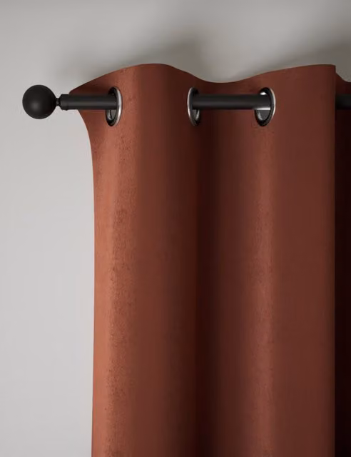M&S Terracotta Velvet Eyelet Curtains, Thermal Insulating and Opaque