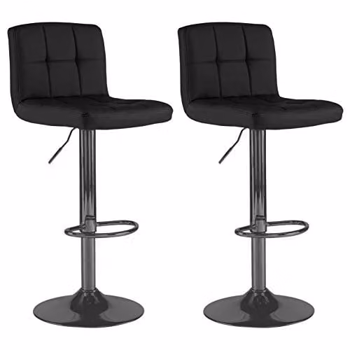 Neo Set of 2 Black Faux Leather Cuban Swivel Bar Stools with Matt Black Metal Legs