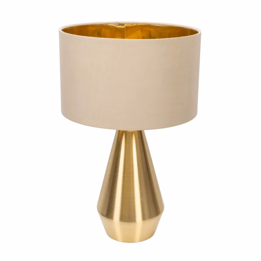ValueLights Jax Gold Dimmable Touch Table Lamp with Fabric Drum and Metal Shade, Bulb Included – 2