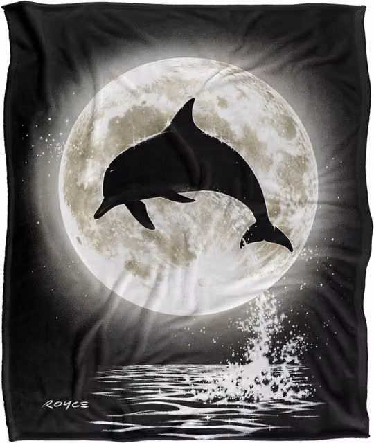 JQ Licensing Royce Mcclure Dolphin Moon Silhouette Super Soft Fleece Throw Blanket in White, W/D/H: 152 x 127 cm – 6