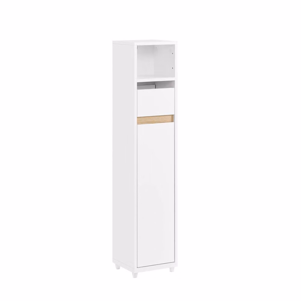 SoBuy Slim White Matt Bathroom and Hallway Cabinet with Hinged Doors, Internal Shelves and Drawers – 2