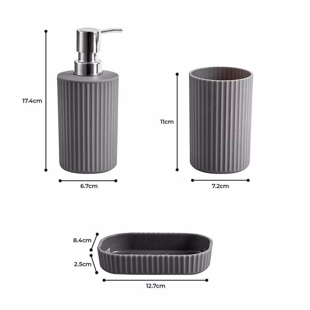 Kelvenix Matt Grey Rubber Coated Soap Dish, Tumbler and Soap Dispenser Set – 2