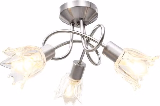 Berkfield Home Tulip Ceiling Lamp with Transparent Glass Shades in Silver and Chrome for 3 x E14 Bulbs