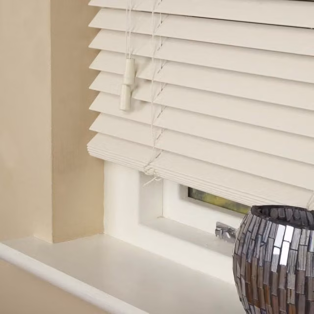 Terrys Made To Measure 35mm Wood Essence Wooden Venetian Blind in Mirage Parchment Beige/White