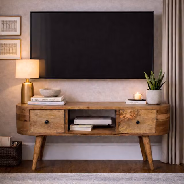 Artisan Furniture Mango Wood Mini Rounded Entertainment Unit in Brown