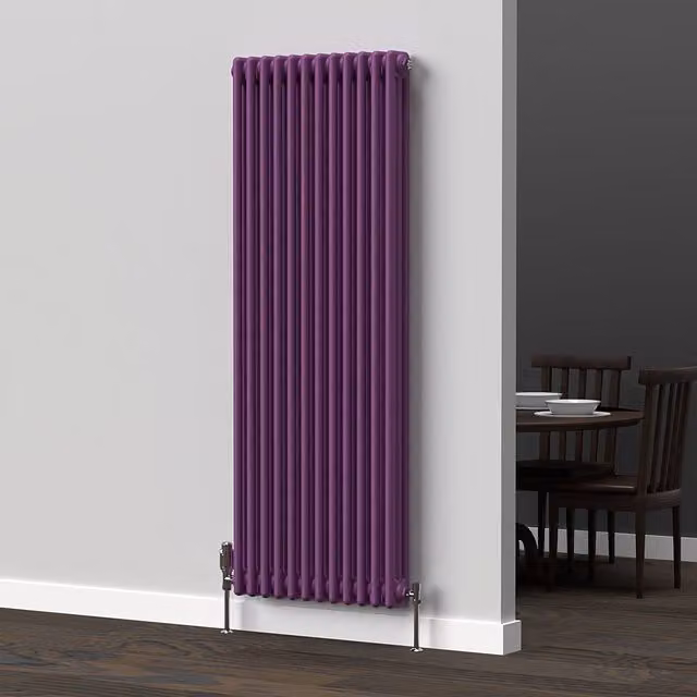 Lux Heat Vertical Coloured Column Radiator in Pretty Plum Purple, H: 150 cm, W: 56 cm