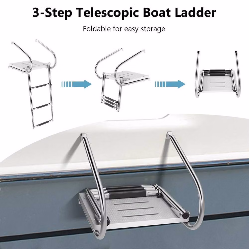 PAWNORA Stainless Steel Folding Dock Ladder with Non-slip Steps in Silver – 2