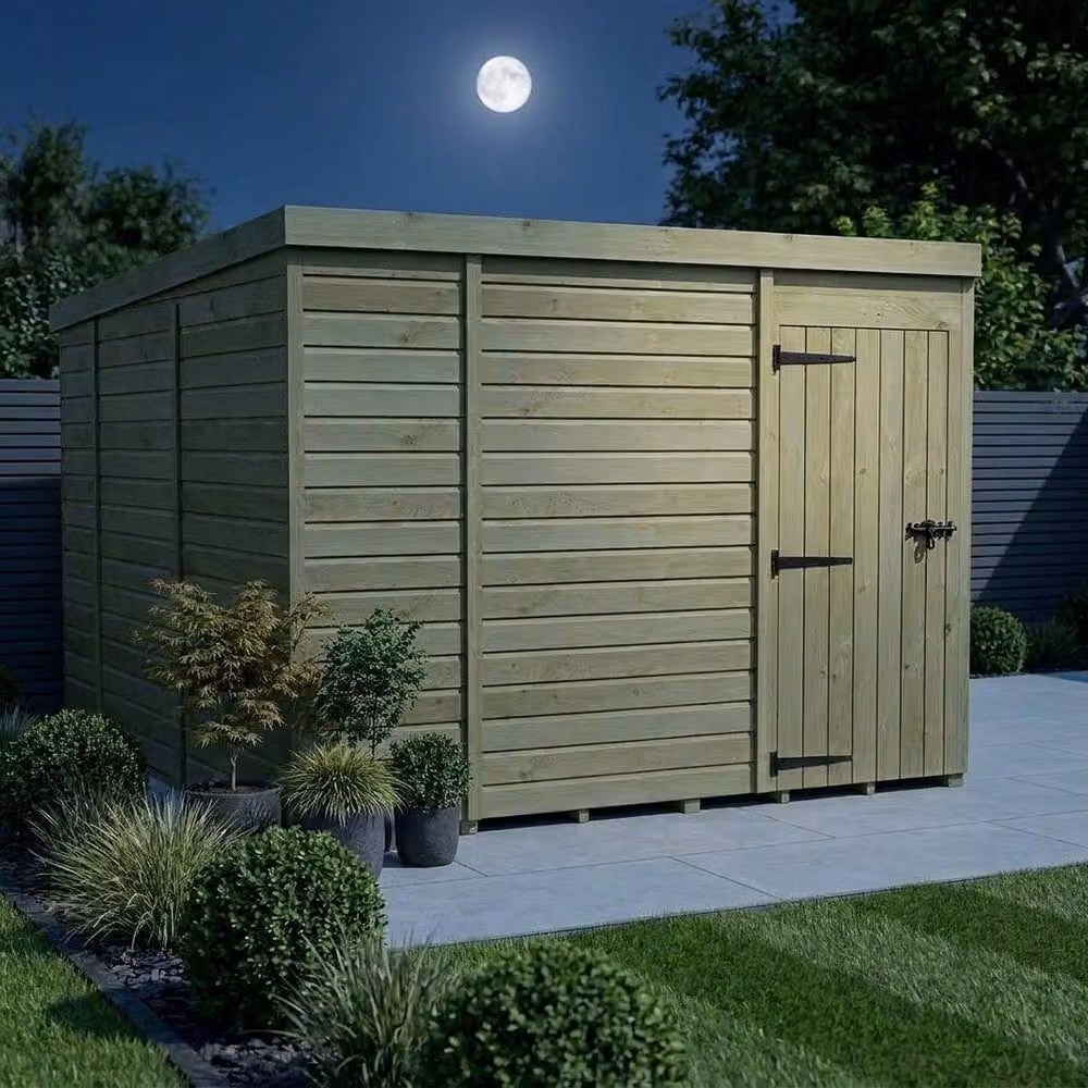 Buttercup Farm Pent Garden Shed in Brown Timber with Single Door and No Windows W/D/H: 274.32 x 304.8 x 210 cm – 3