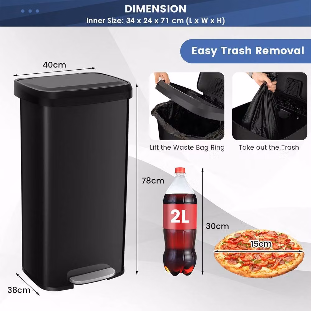 Costway 68L Stainless Steel Recycling Pedal Bin with Lid and Handle in Black – 9
