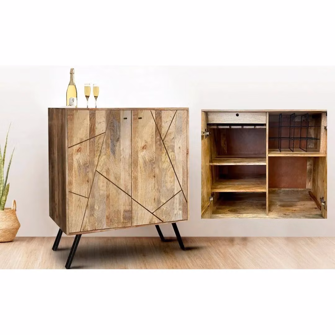 Jaipur Furniture Ltd Amar Wine Rack and Bar in Brown Mango Wood and Iron, W90 x D46 x H99 cm – 2