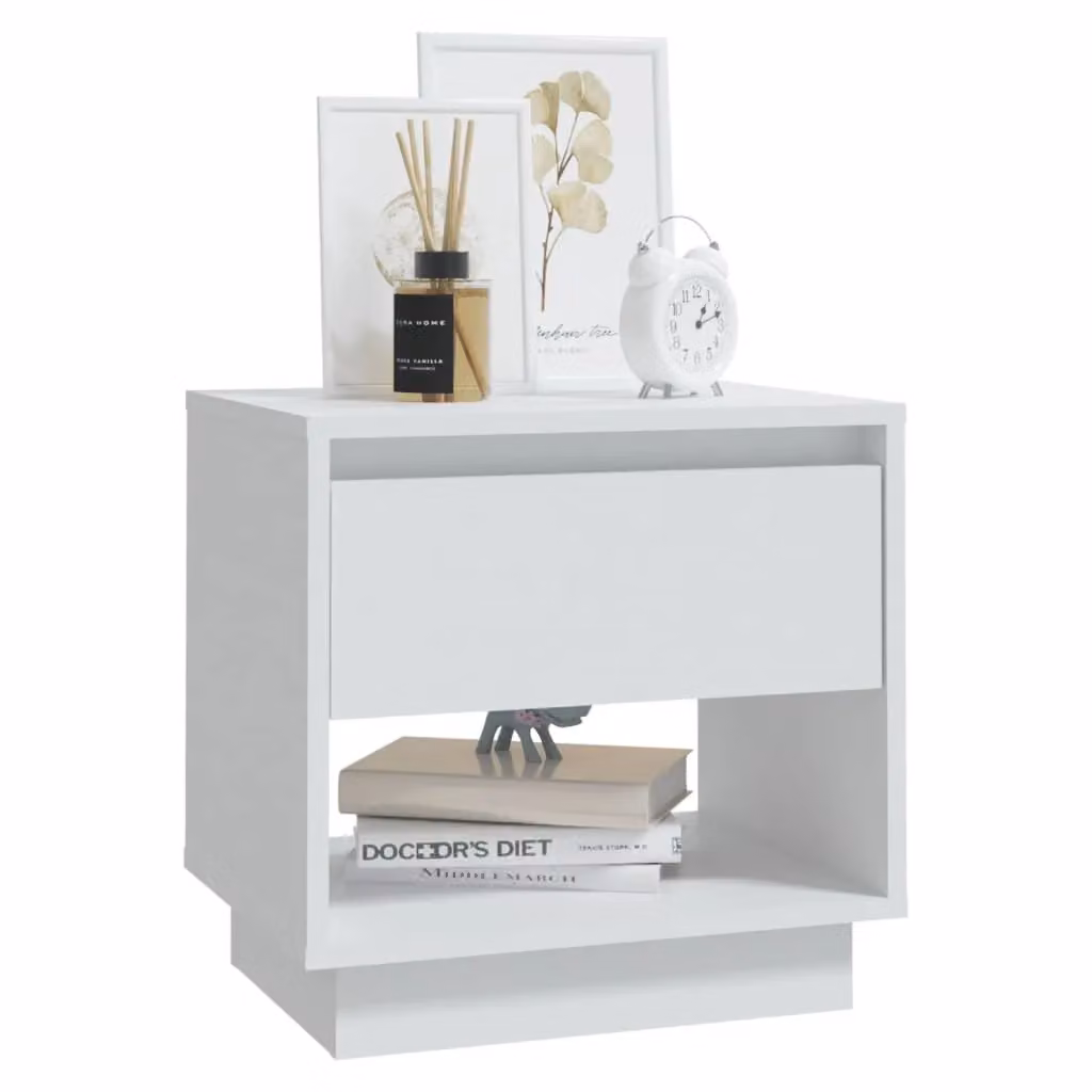 Berkfield Home White Bedside Cabinet in Engineered Wood W/D/H: 45 x 34 x 44 cm – 2