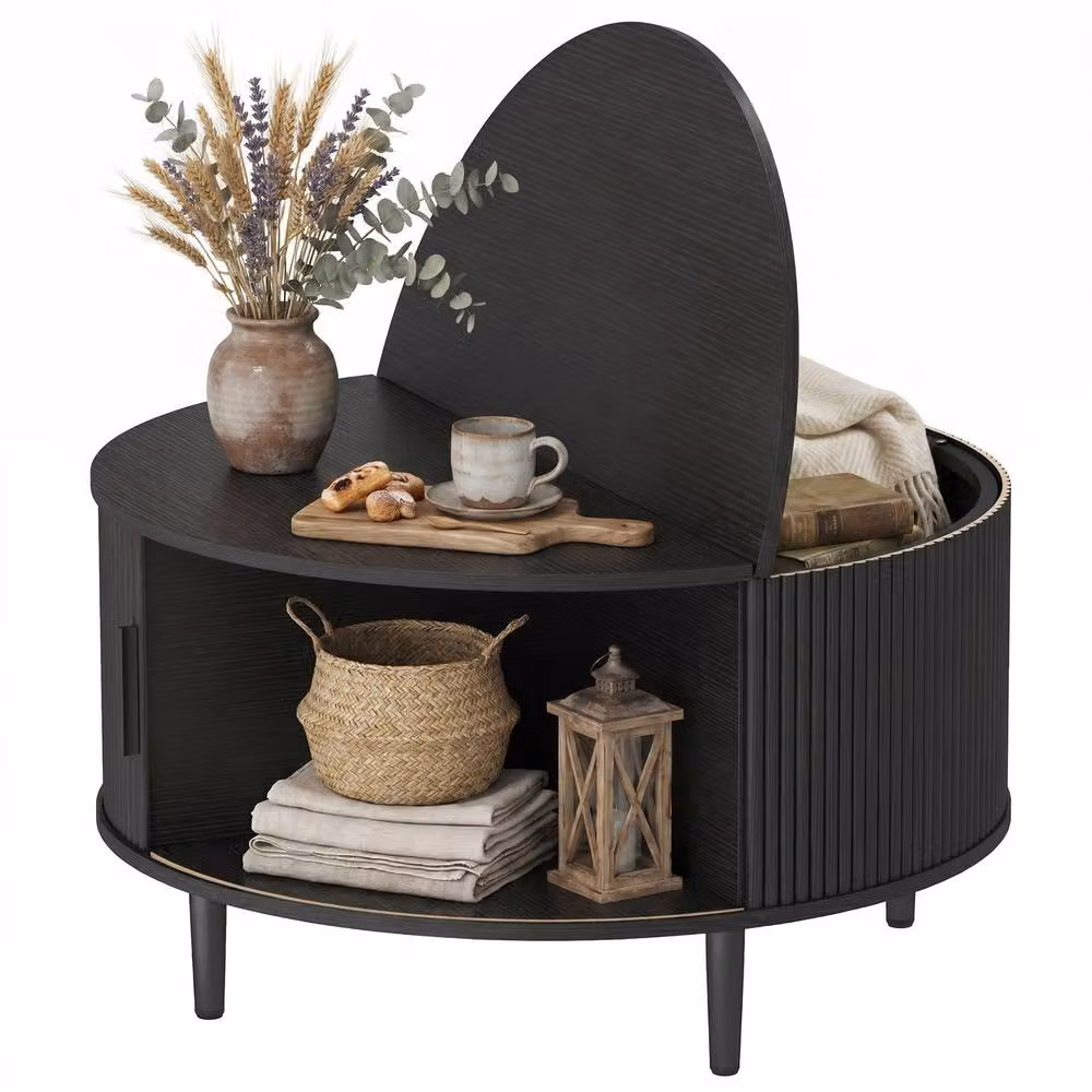 STILVORA Round Coffee Table with Lift Top and Hidden Storage in Black – 4