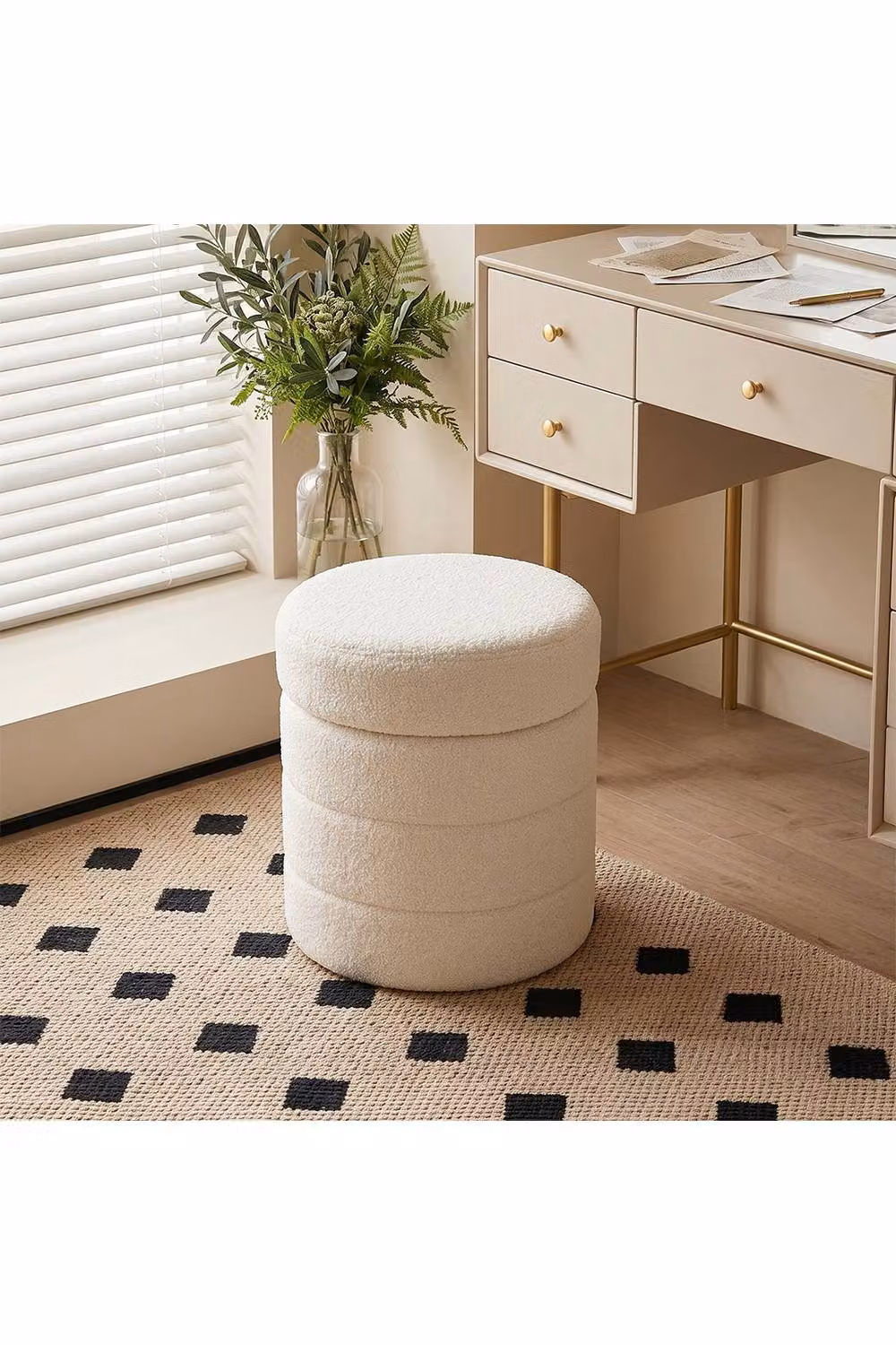 Living and Home Teddy Fleece Upholstered Storage Ottoman in White – 4