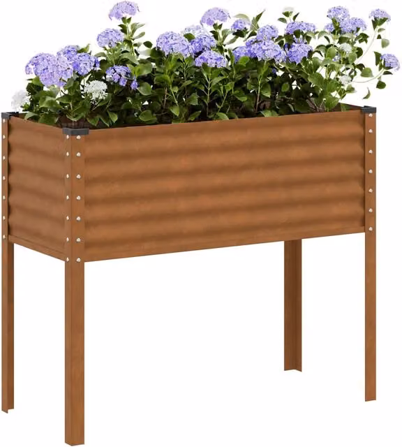 Berkfield Brown Weathering Steel Garden Planter Tub, W/D/H: 100 x 41 x 90 cm