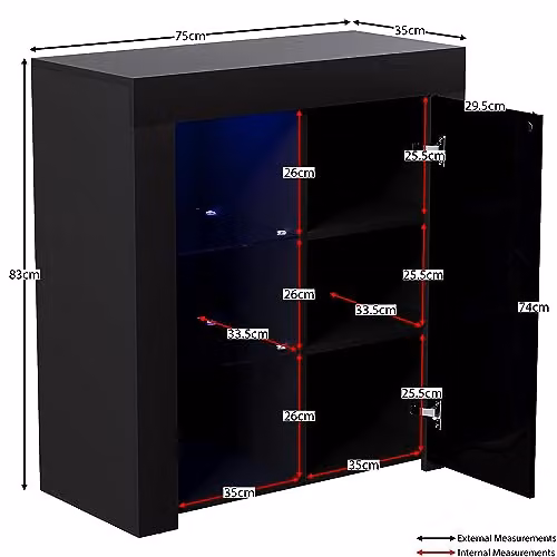 Vida Designs Azura Modern High Gloss 1 Door LED Sideboard in Black with Integrated RGB Lighting, W/D/H: 75 x 35 x 83 cm – 2