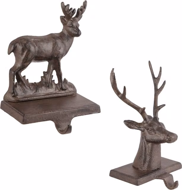 Dibor Pack of 2 Rustic Brown Stag Decorative Christmas Stocking Holders – 1