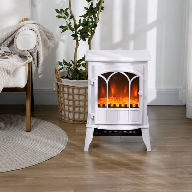 HOMCOM Electric Log Burner with LED Flame Effect in White, 2000W – 1