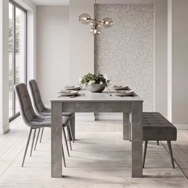 Kosy Koala Modern Grey Stone Effect Dining Set with Rectangular Table, 2 Chairs and Bench