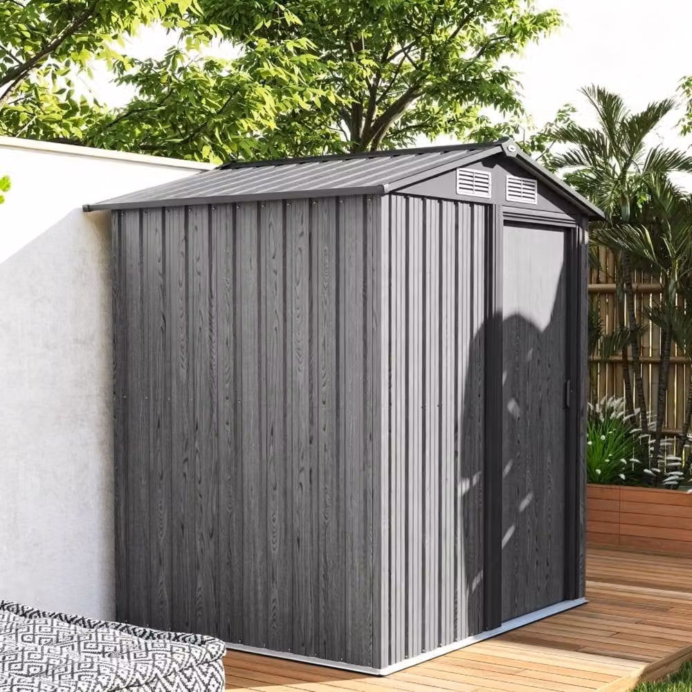 STILVORA Grey Steel Pent Garden Storage Shed with Sliding Door and Window, W/D/H: 111 x 119 x 188 cm – 2