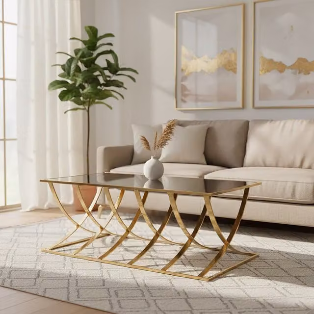 Orsina Modern Rectangular Coffee Table with Glass Top in Gold – 3
