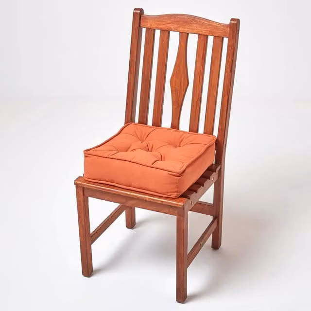 Homescapes Cotton Dining Chair Booster Cushion in Orange