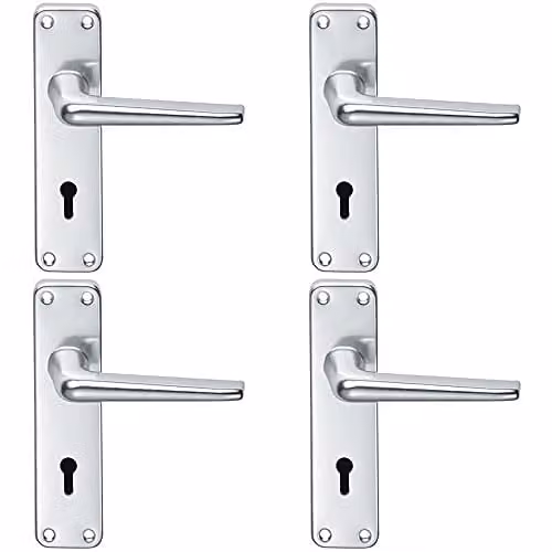 Loops 4 Pack Straight Tapered Handle on Lock Backplate in Brushed Satin Aluminium, W: 152 mm, H: 41 mm