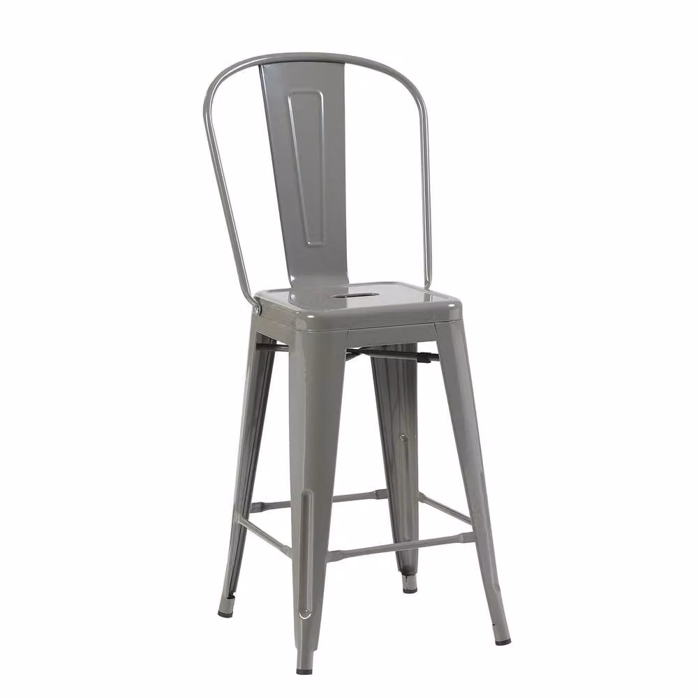 FWStyle Set of 4 Silver Gloss Metal Bistro Bar Chairs, W/D/H: 102 x 48 x 44 cm – 4