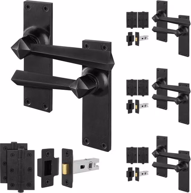 AFIT Black Antique Cast Iron Door Handle and Hinge Set with 64mm Latch, W/D/H: 15.0 x 15.0 x 15.0 cm – 1