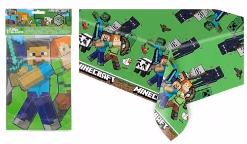 Procos Minecraft Wipe-Clean PVC Tablecloth, Green and Multicolour, W/D/H: 120 x 180 cm – 2