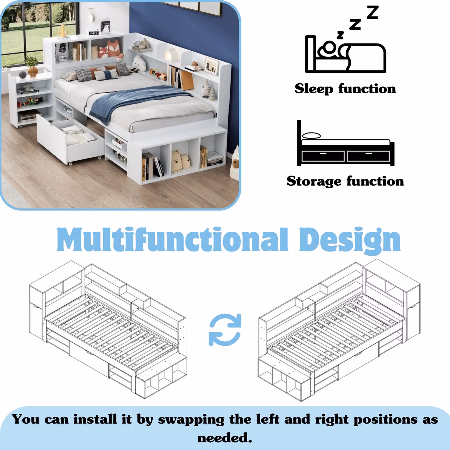 Matteo Multifunctional Single Children's Bed with Drawers in Beige and White – 3