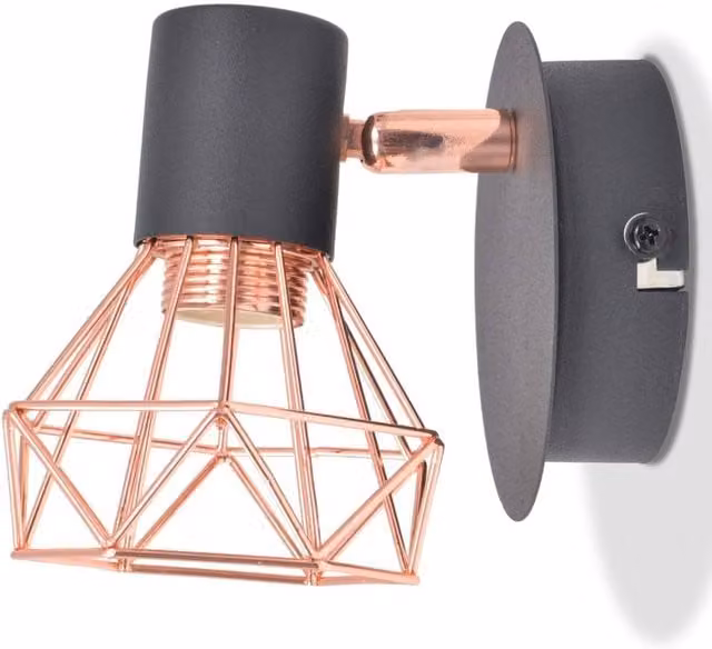 Berkfield Home Industrial Cone Wall Lamp Set of 2, Black and Copper Metal, E14