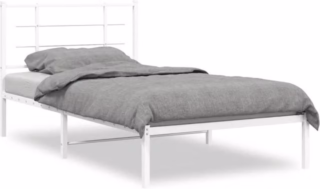 Berkfield Home Metal Bed Frame with Headboard in White, W/D/H: 100 x 190 cm