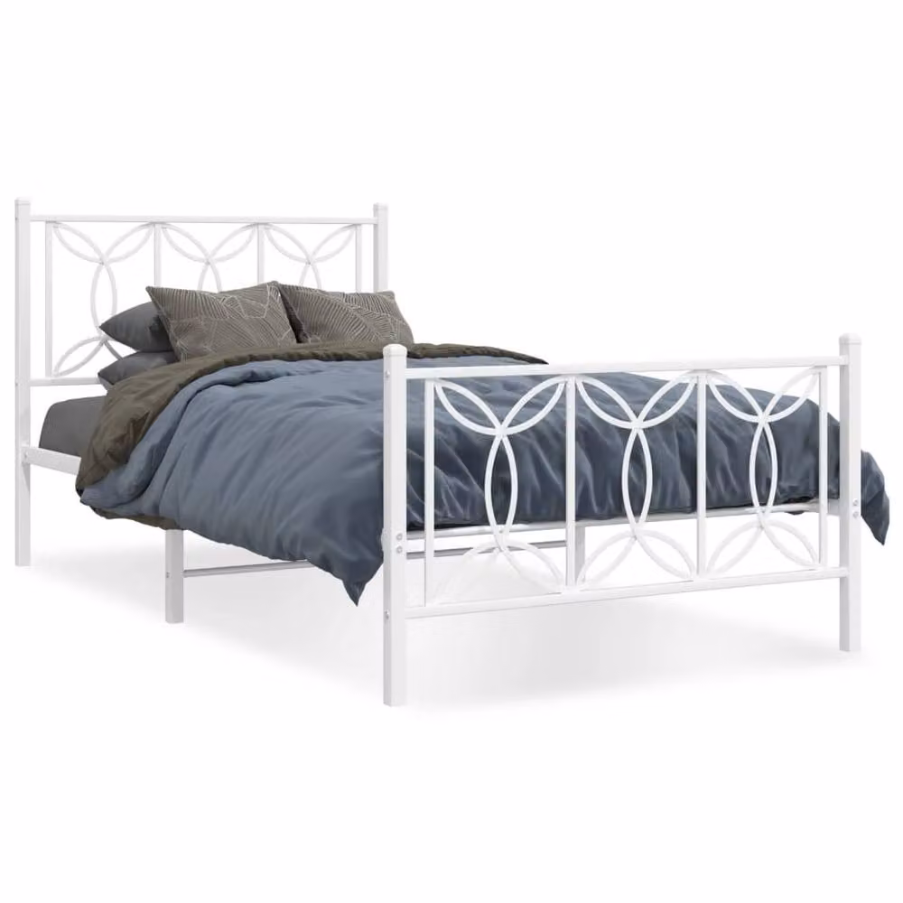 Berkfield Home Metal Bed Frame with Footboard in White, W/D/H: 100 x 200 cm – 2