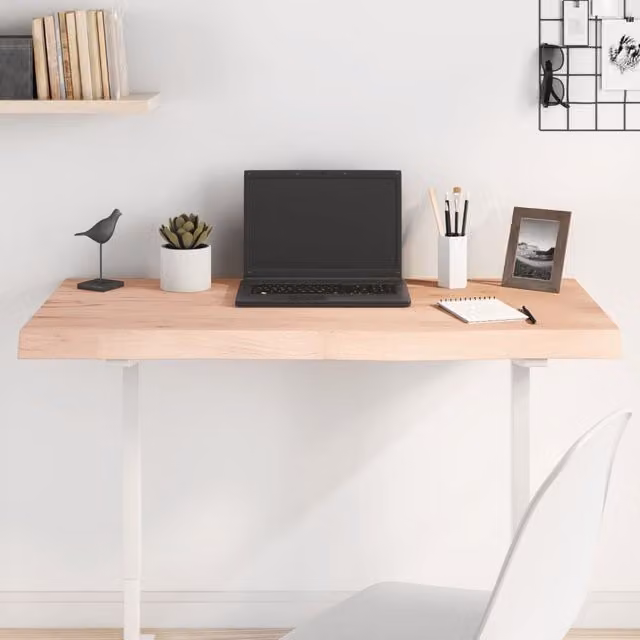 Berkfield Home Table Top in Brown Untreated Solid Oak Wood, W: 100 cm, D: 60 cm, H: 2-6 cm