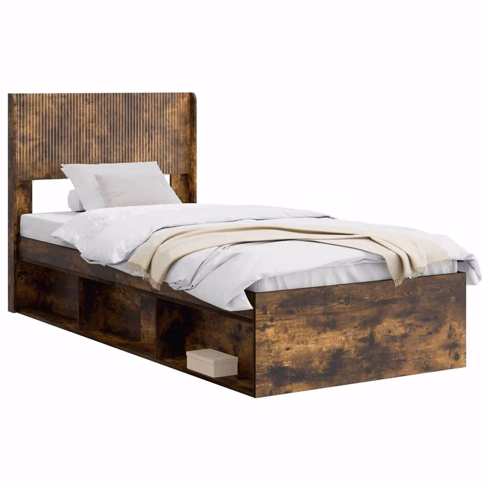 Berkfield Home Modern Bed Frame with Headboard and Side Compartment Storage in Smoked Oak Brown, W: 75 cm, L: 190 cm – 2