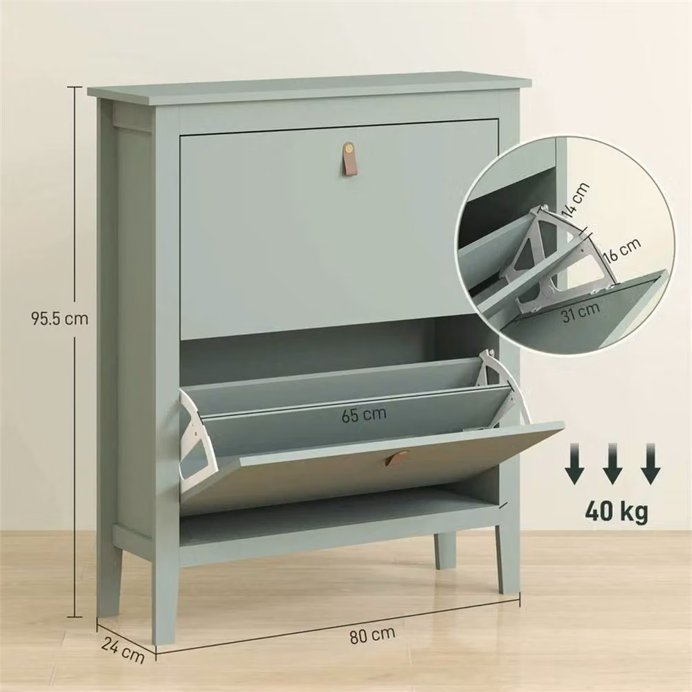 EONLION Modern Green Lacquered Shoe Cabinet with 2 Drawers and Tilting Compartments – 2