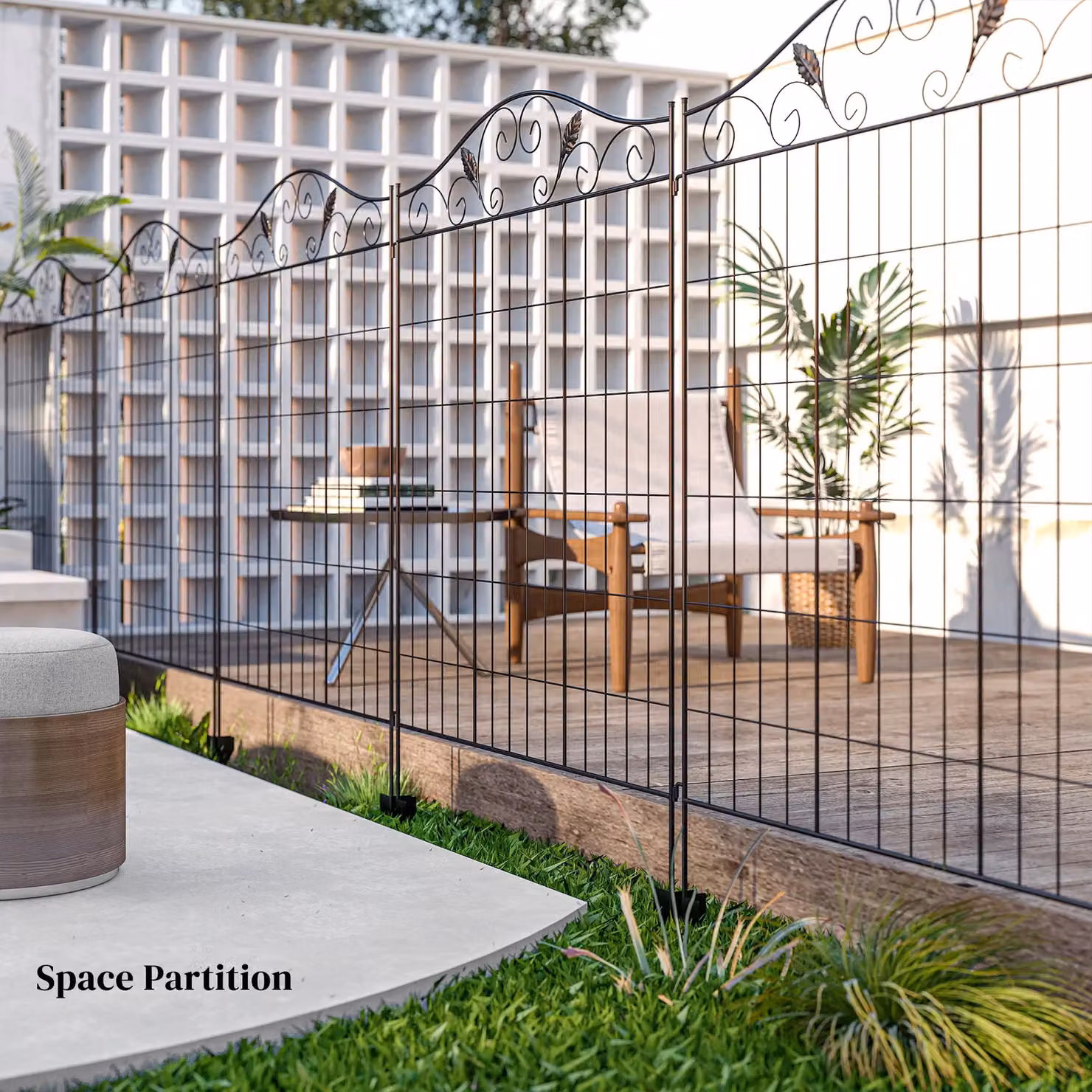 Outsunny Decorative Garden Fence 4 Panels, Black Powder-Coated Steel, L: 365 cm, H: 111.76 cm – 5