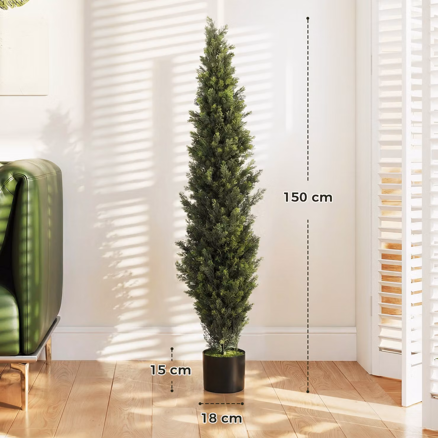 HOMCOM Set of 2 Green Decorative Artificial Cypress Trees with Weighted Pots, Height: 150 cm – 3