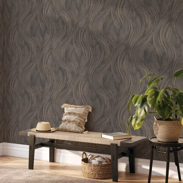 Erismann Piano Swirl Geometric Abstract Vinyl Wallpaper Roll in Brown