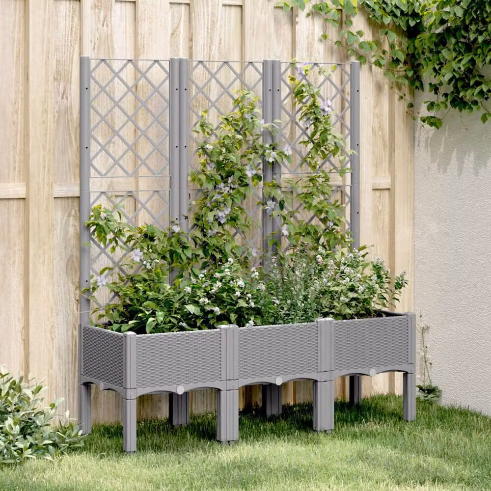 Berkfield Home Garden Planter with Trellis in Light Grey, W/D/H: 120 x 40 x 142 cm – 2