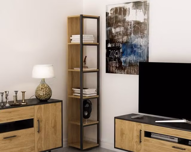Decorotika Texas 5-Tier Industrial Corner Bookshelf in Black and Brown, H 180 x W 33 x D 30 cm