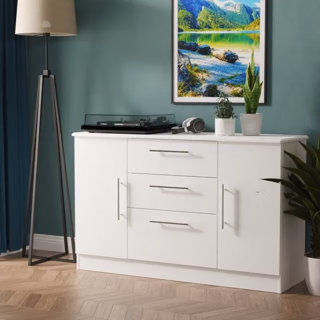 Sherwood Ready Assembled 2 Door 3 Drawer Sideboard in White Matt