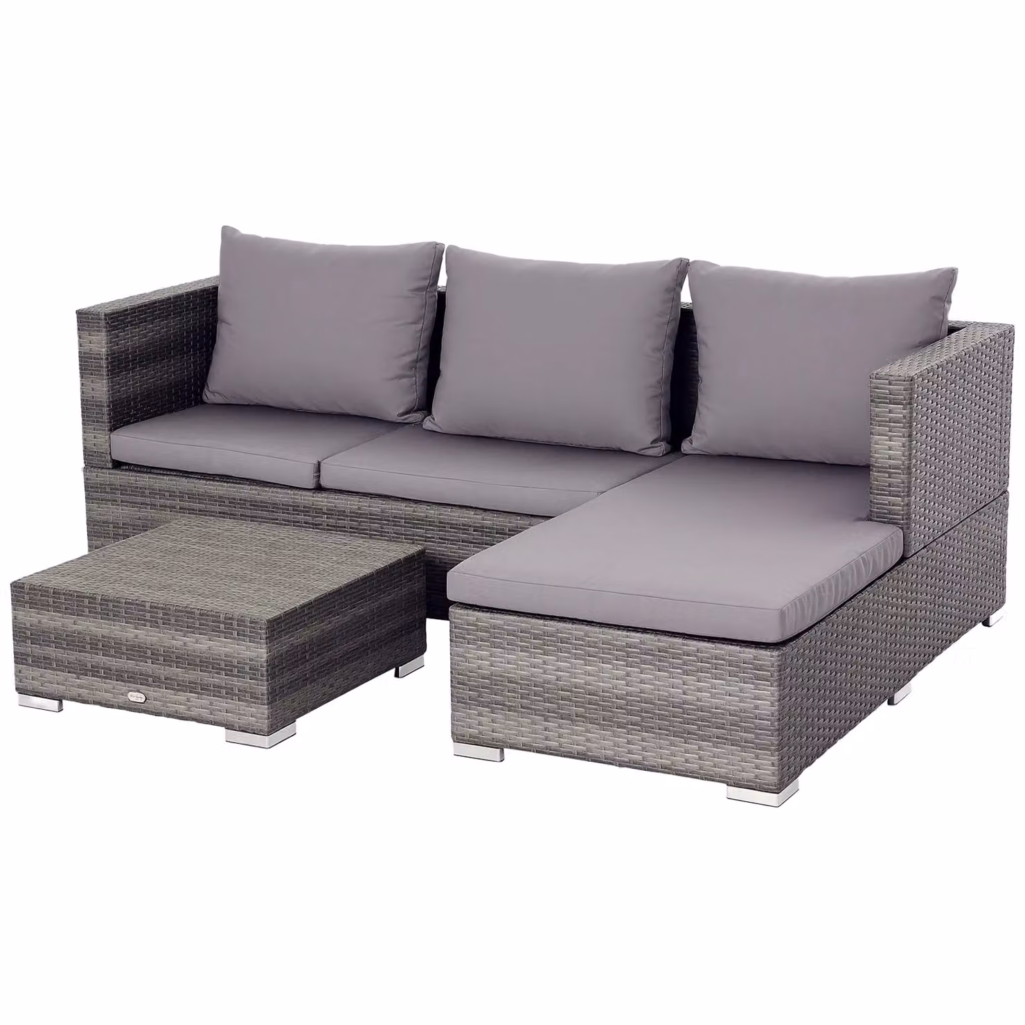 Outsunny 3 Piece Grey PE Rattan Reclining Sofa Set with 2 Loveseats – 2