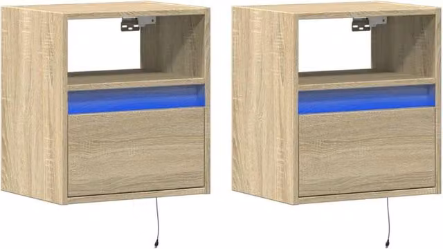 Berkfield Home Set of 2 TV Wall Cabinets with LED Lights in Sonoma Oak Natural, W/D/H: 41 x 31 x 45 cm – 1