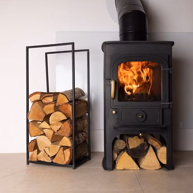 Charles Bentley Dogwood Log Holder with Solid Metal Base in Matte Black – 1
