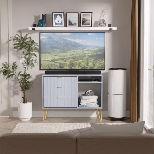 2 U Bexley 3 Drawer TV Unit in Light Blue and Gold – 1