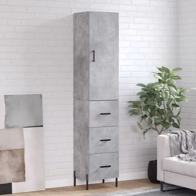 Berkfield Home Highboard in Concrete Grey, W/D/H: 34.0 x 34.5 x 180 cm