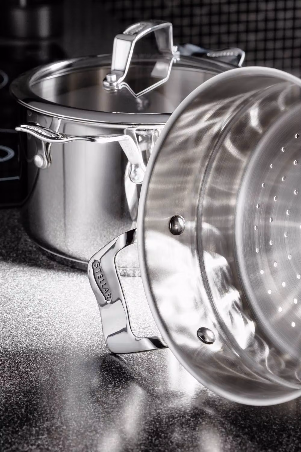 Stellar 3 Tier Stainless Steel Steamer Set in Silver with 18cm Base Pan, Steamers and Lid – 10
